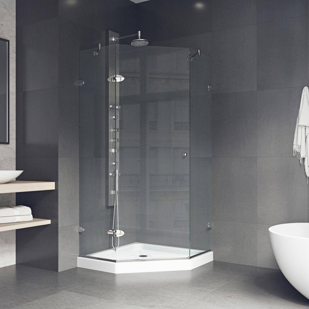 Verona 42" Frameless Neo-Angle Shower Enclosure with Clear Glass and Brushed Nickel Hardware