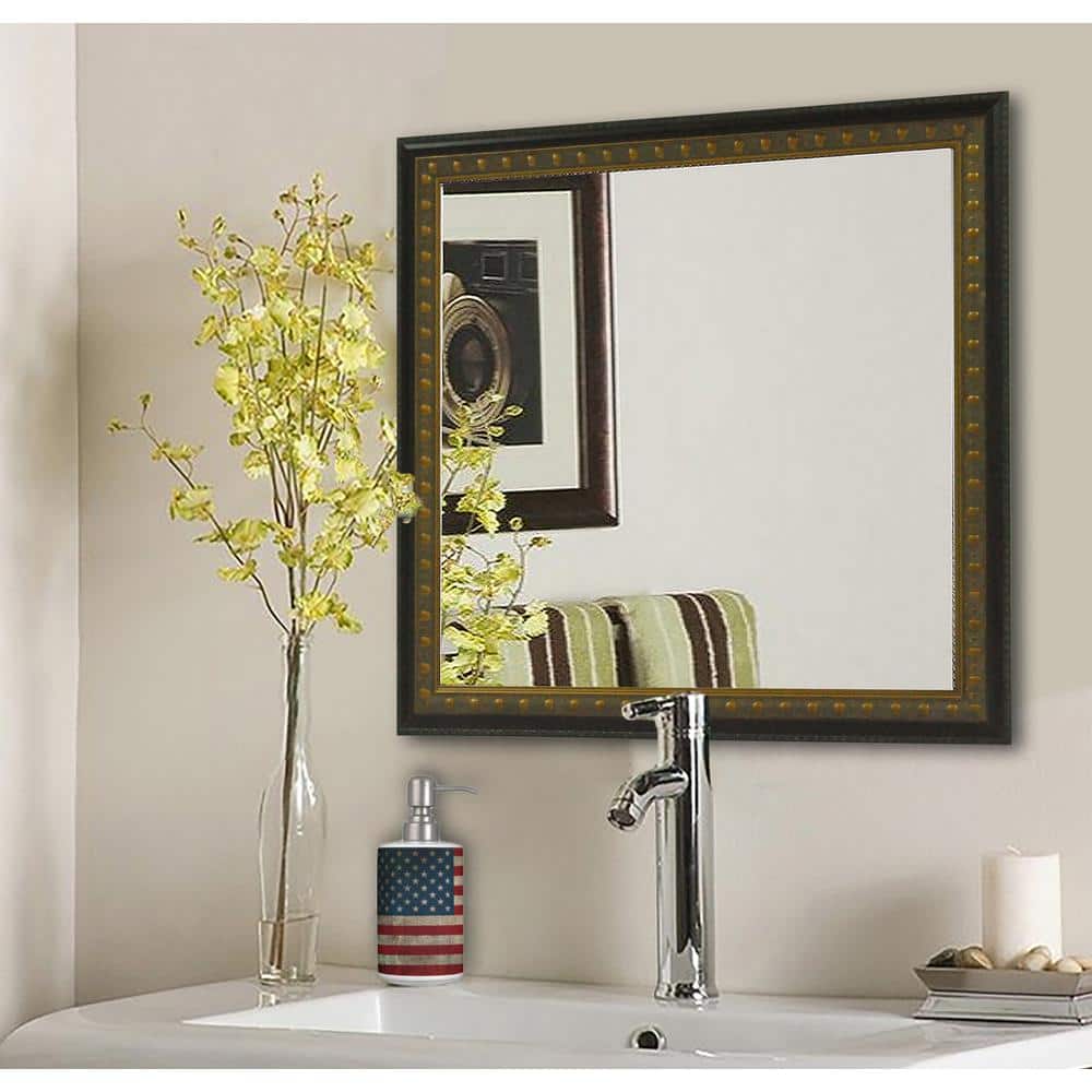 16 in. W x 16 in. H Framed Square Bathroom Vanity Mirror in Bronze ...