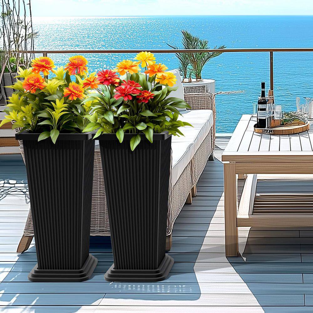 Extra Tall 24 in. Square Planter-Heavy-Duty Black Plastic for Indoor and Outdoor (2-Pack) price history on PriceWatchPro