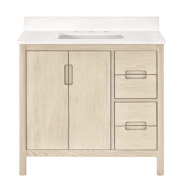Montrose 37 in. Single Sink Natural Elm Bath Vanity with White Quartz Top (Assembled)