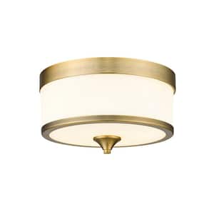 Cosmopolitan 13.75 in. 3-Light Heritage Brass Flush Mount Light with Glass Shade
