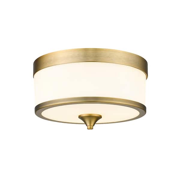 Unbranded Cosmopolitan 13.75 in. 3-Light Heritage Brass Flush Mount Light with Glass Shade