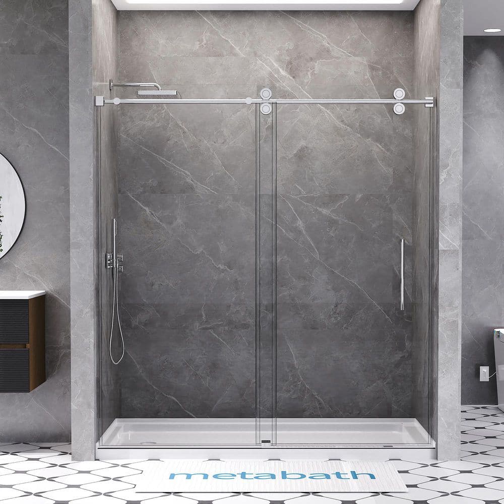 66 to 72 in. W x 76 in. H Single Sliding Frameless Shower Door in Chrome wi