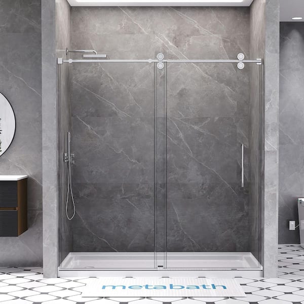 66 to 72 in. W x 76 in. H Single Sliding Frameless Shower Door in Chrome with 3/8 in. Tempered Clear Glass