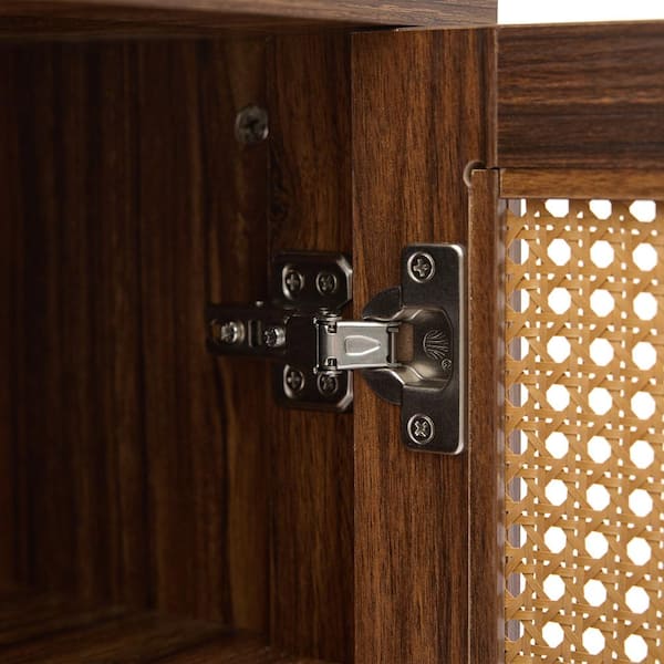 Uixe Espresso 31.7 in. H 2 Rattan Doors Accent Storage Cabinet