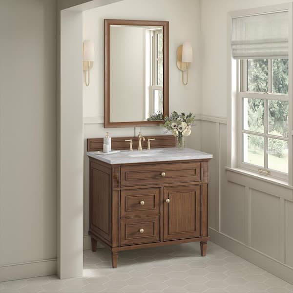 Lorelai 36.0 in. W x 23.5 in. D x 34.06 in. H Single Bath Vanity in Mid-Century Walnut with Victorian Silver Quartz Top