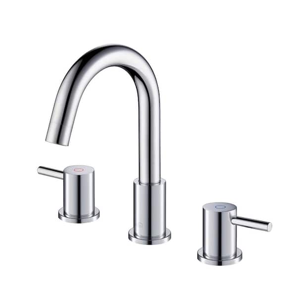 KIBI Single Hole Dual Handles Circular Bathroom Sink 8 in. Widespread Faucet with Drain Assembly in Chrome
