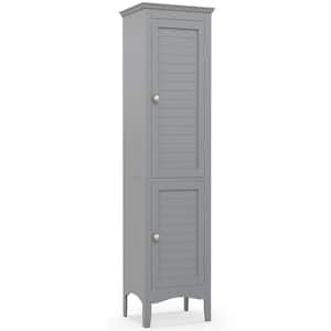 15 in. W x 13 in. D x 63 in. H Tall Gray Wood Bathroom Floor Linen Cabinet with 2 Doors and Adjustable Shelf