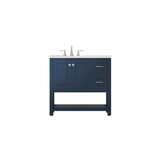 Wilmington 36 in. W x 34.2 in. H x 22 in. D Bath Vanity in Blue with Marble Vanity Top in White with White Basin