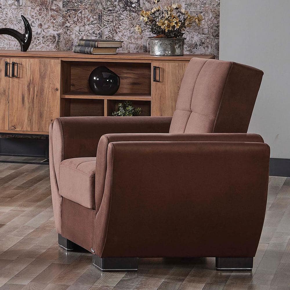 Brown Microfiber Metal Sleeper Accent Chair with Spot Pattern