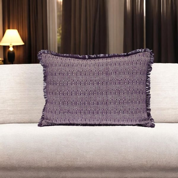 HomeRoots Purple, White Striped Polyester 14 in. x 20 in. Throw Pillow