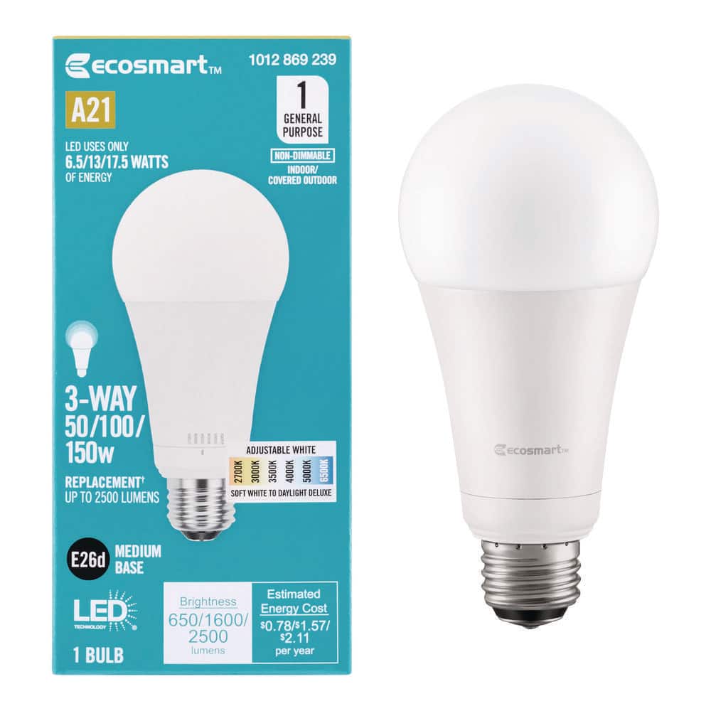 EcoSmart 50/100/150-Watt Equivalent 3-Way A21 Non-Dimmable LED