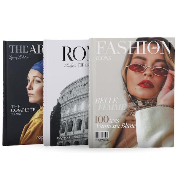 Black and White Elegant Decorative Books Set of 3 Faux Books for
