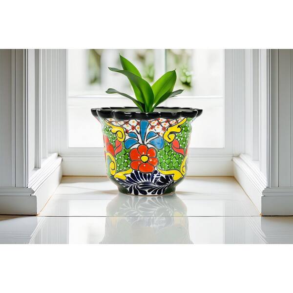 Medium Crown 9 in. W x 7.5 in. H Talavera Ceramic Indoor Planter