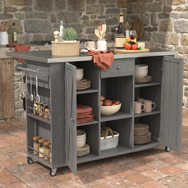 XL エルドレッソ KEEP RUNNING FOR BEER T グレーセット Ridstar Grey Wood Outdoor Grill Cart, BBQ Kitchen Cart with