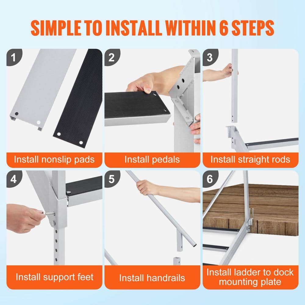 Adjustable Height Aluminum Dock Ladder with Dual Handrails and Nonslip Steps