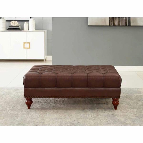 Hydeline Aliso Pecan Leather Ottoman 9818-00-1566A - The Home Depot