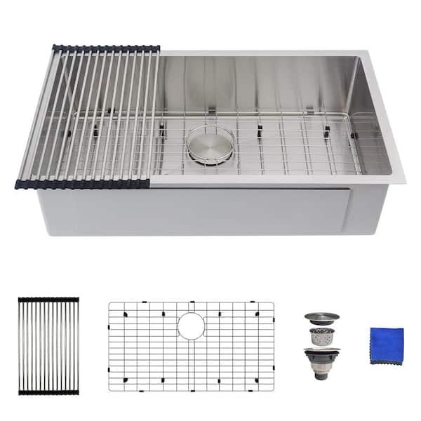 32 Inch Undermount Kitchen Sink-16 Gauge Stainless Steel Single Bowl，32"x18" Undermount Sink with 4 Accessories