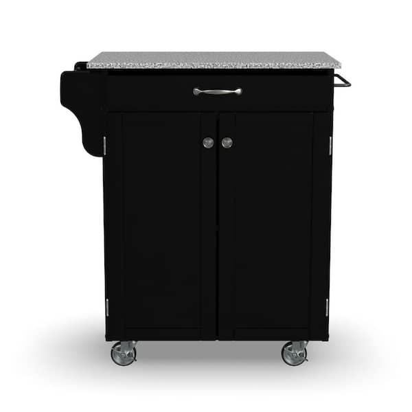 HOMESTYLES Cuisine Cart Black Kitchen Cart with Salt and Pepper Granite Top