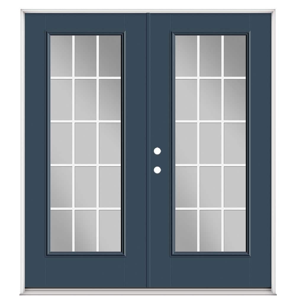72 in. x 80 in. Night Tide Fiberglass Prehung Right-Hand Inswing GBG 15-Lite Clear Glass Patio Door with Vinyl Frame price history on PriceWatchPro