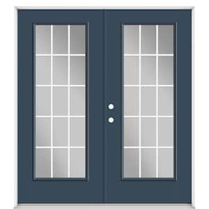 72 in. x 80 in. Night Tide Fiberglass Prehung Right-Hand Inswing GBG 15-Lite Clear Glass Patio Door with Vinyl Frame