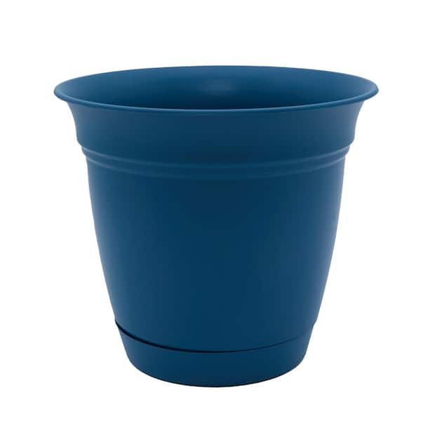 Unbranded Belle 12 in. Dia. Peacock Blue Plastic Planter with Attached Saucer Decorative Pots