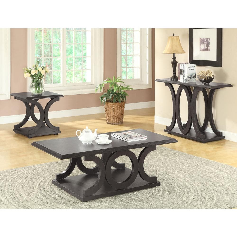 Transitional Black Wood Rectangular End Table with Shelf