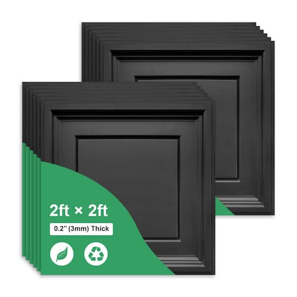 Black 2 x 2 ft. Decorative Textured Waterproof and Fire-Rated Ceiling Tile 48 sq. ft. / case(12 Piece Tiles)