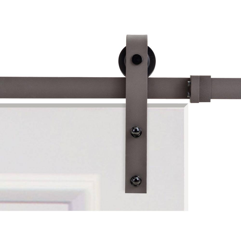 Primed White MDF Raised 2 Panel Sliding Barn Door with Brown Hardware
