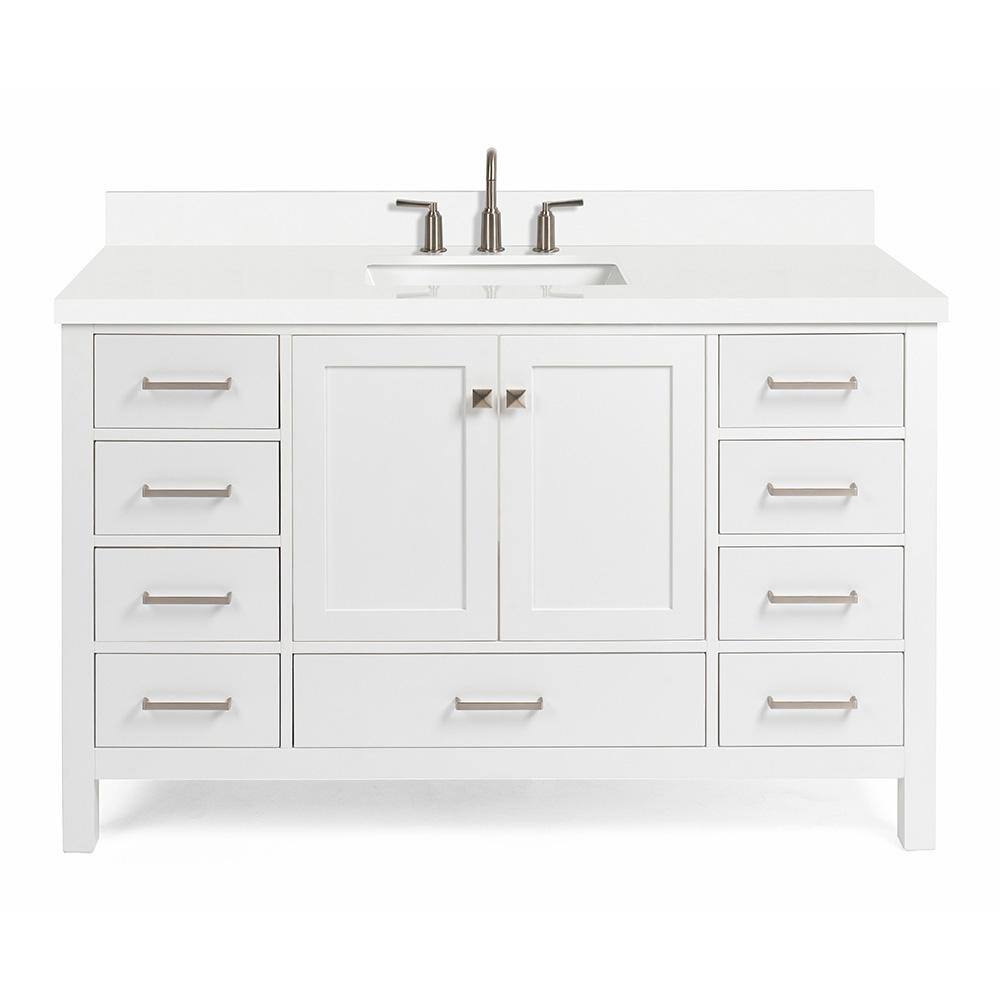 Cambridge 55" White Single Basin Vanity with Quartz Countertop