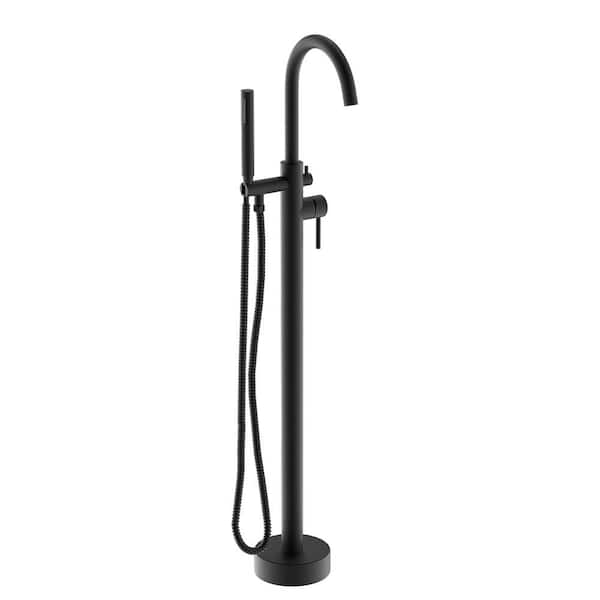 Maincraft Single-Handle High Arch Floor Mount Freestanding Tub Faucet with Hand Shower in Matte Black