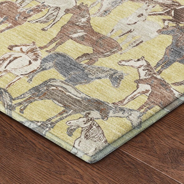 Mayfield Premium Machine Washable Abstract AMF2520 Wheat 2 ft. x 3 ft. Accent Rug