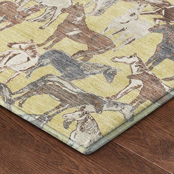 Mayfield Premium Machine Washable Abstract AMF2520 Wheat 8 ft. x 8 ft. Round Rug