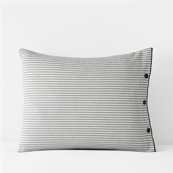 The Company Store Company Organic Cotton Pinstripe Yarn-Dyed Cream/Black Cotton Percale King Sham