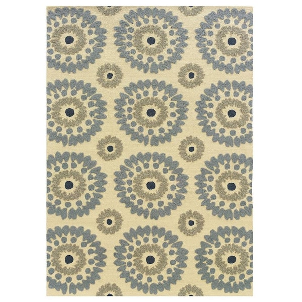 Linon Home Decor Le Soliel Collection Ivory and Blue 2 ft. x 3 ft. Outdoor Area Rug