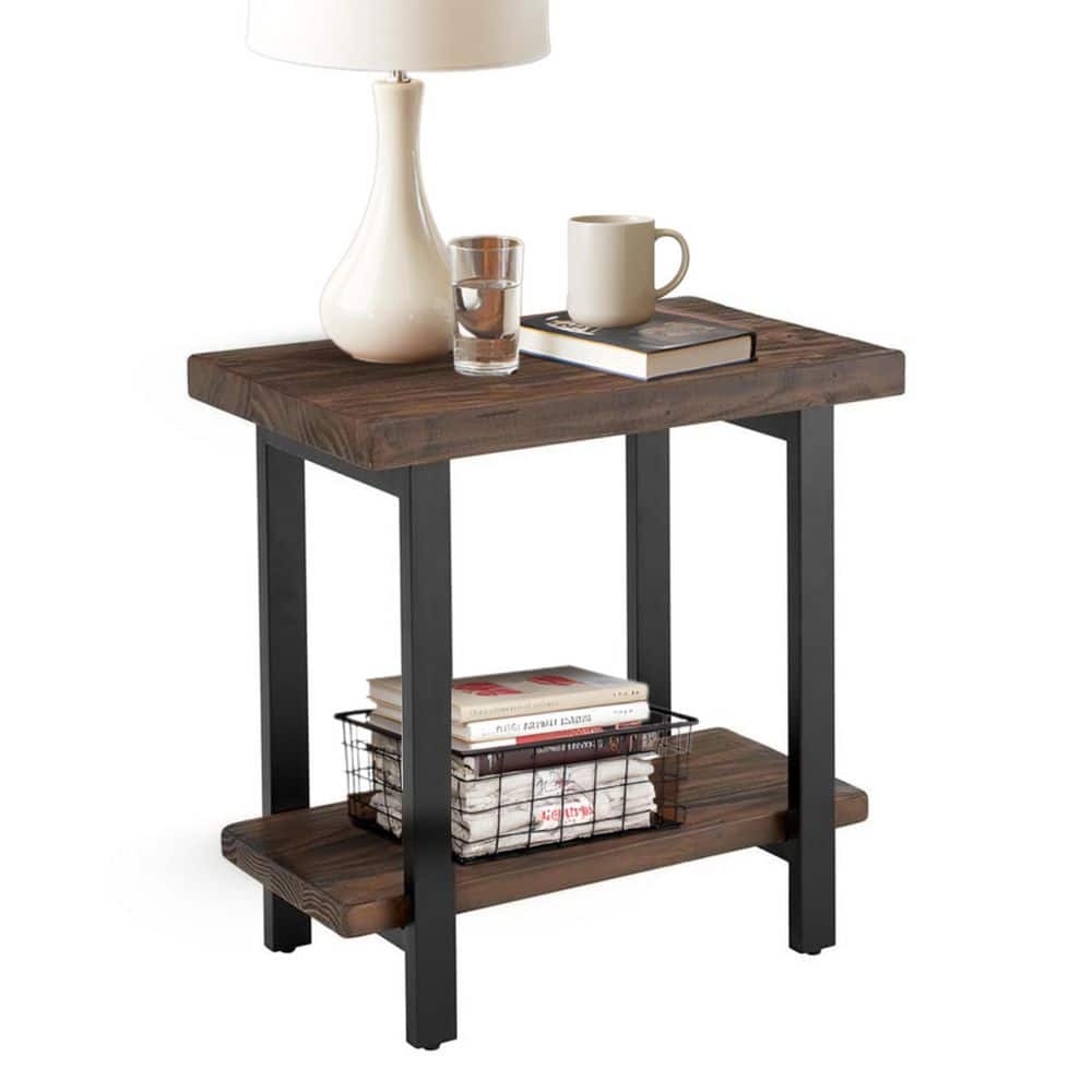 Pomona 27 in. Rustic Natural Finish Metal and Wood Rectangular End Table, Living Room Furniture, Home Decor Accent Stand