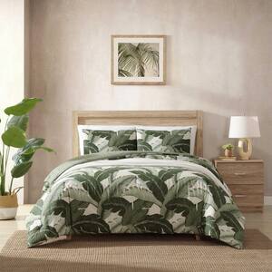 Vintage Palms 3-Piece Green Cotton Full/Queen Comforter Set