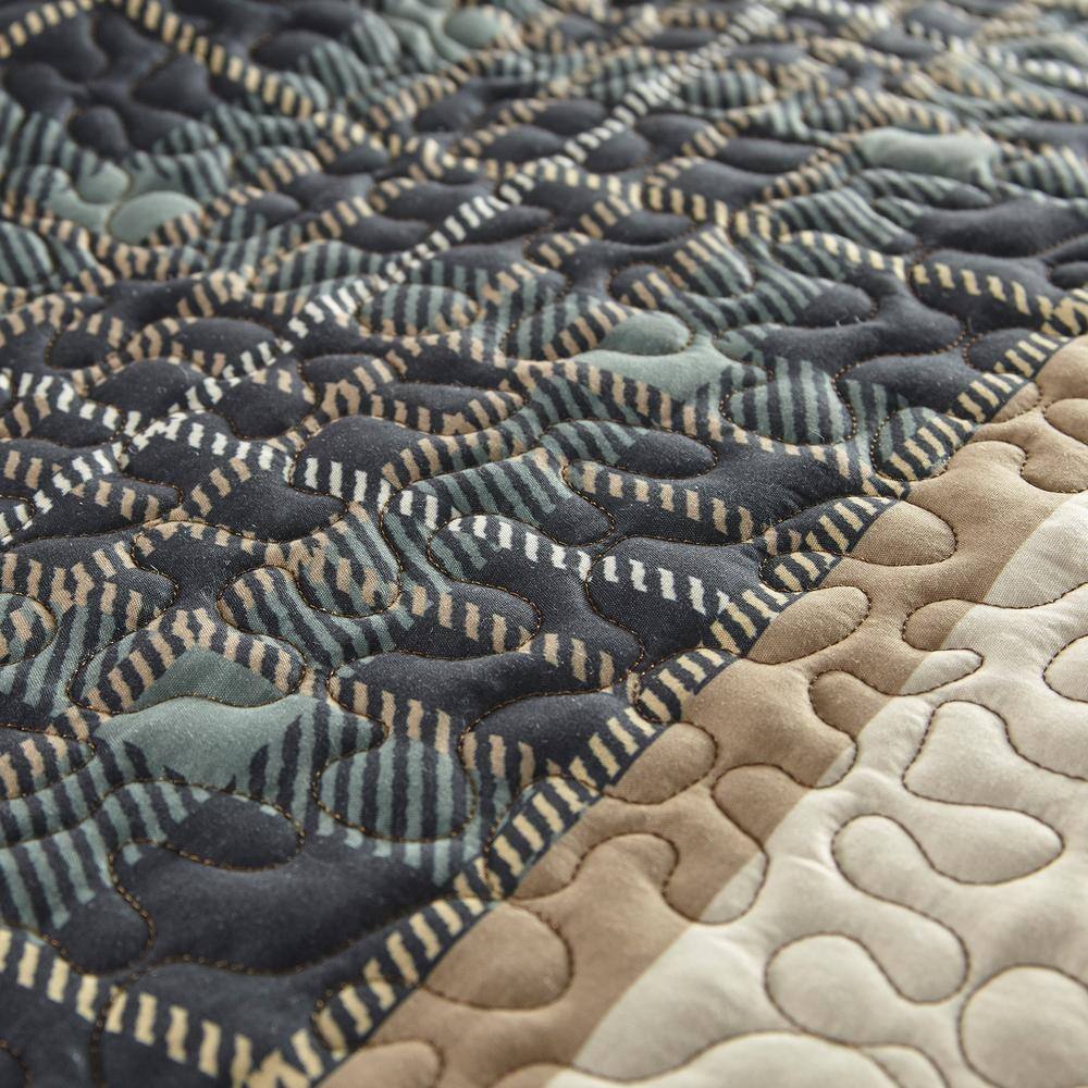 Black and Beige Twin Microfiber Reversible Quilt Set