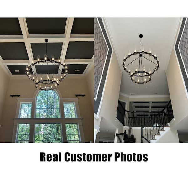Vyolette 60 in. 30-Light Extra Large Farmhouse Round Wagon Wheel Chandelier, Classic Dining Room Living Room Chandelier - Black Vyolette 60 in. 30-Light Extra Large Farmhouse Round Wagon Wheel Chandelier, Classic Dining Room Living Room Chandelier - Black