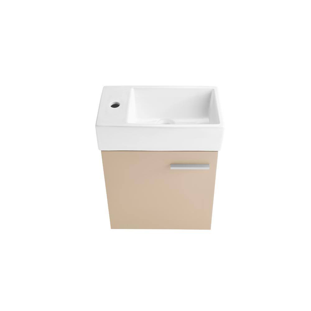 Sandstone Wall-Mounted Bathroom Vanity with White Sink