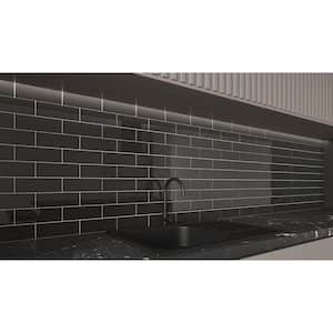 Black 3 in. x 9 in. Glass Subway Wall Tile Sample