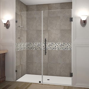 Nautis GS 56.25 - 57.25 in. x 72 in. Frameless Hinged Shower Door with Glass Shelves in Matte Black