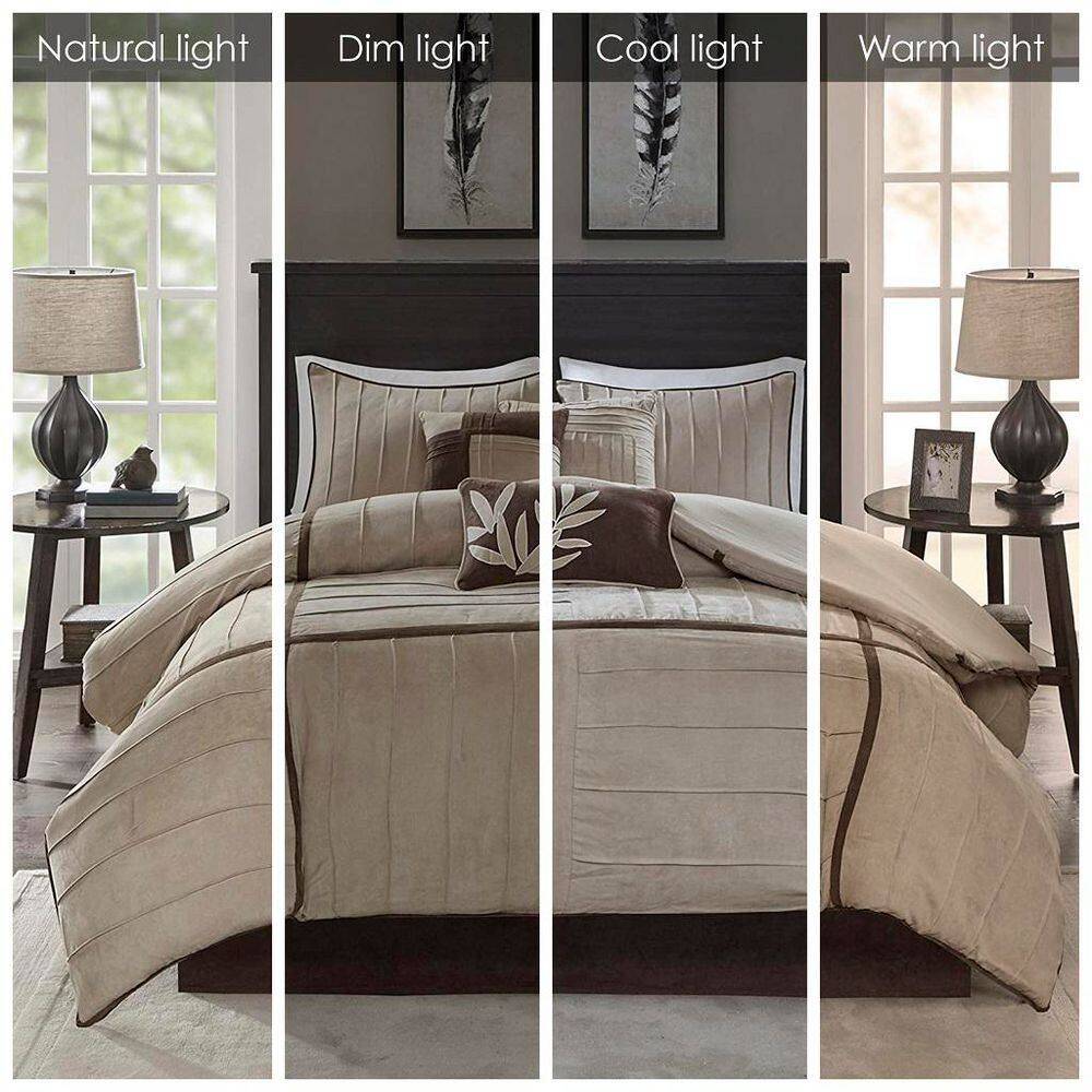 Beige and Brown Reversible Microsuede Queen Comforter Set