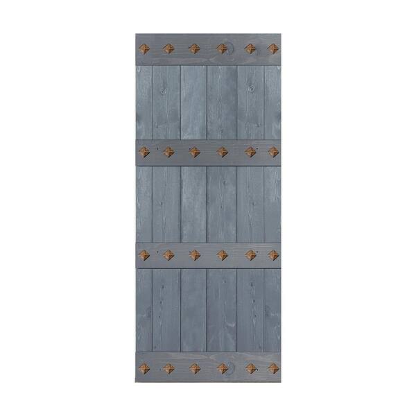 ISLIFE Mid-Century Style 36 in. x 84 in. Dark Gray Finished Solid Wood Sliding Barn Door Slab - Hardware Track NOT Included
