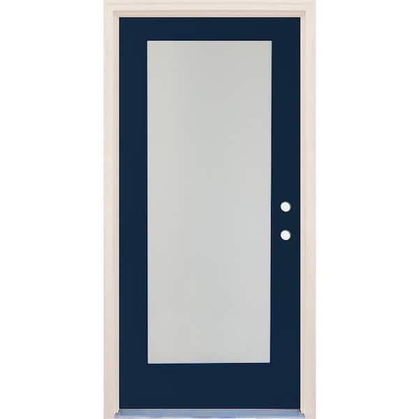Builders Choice 36 in. x 80 in. Left-Hand/Inswing 1 Lite Satin Etch Glass Indigo Painted Fiberglass Prehung Front Door w/6-9/16" Frame