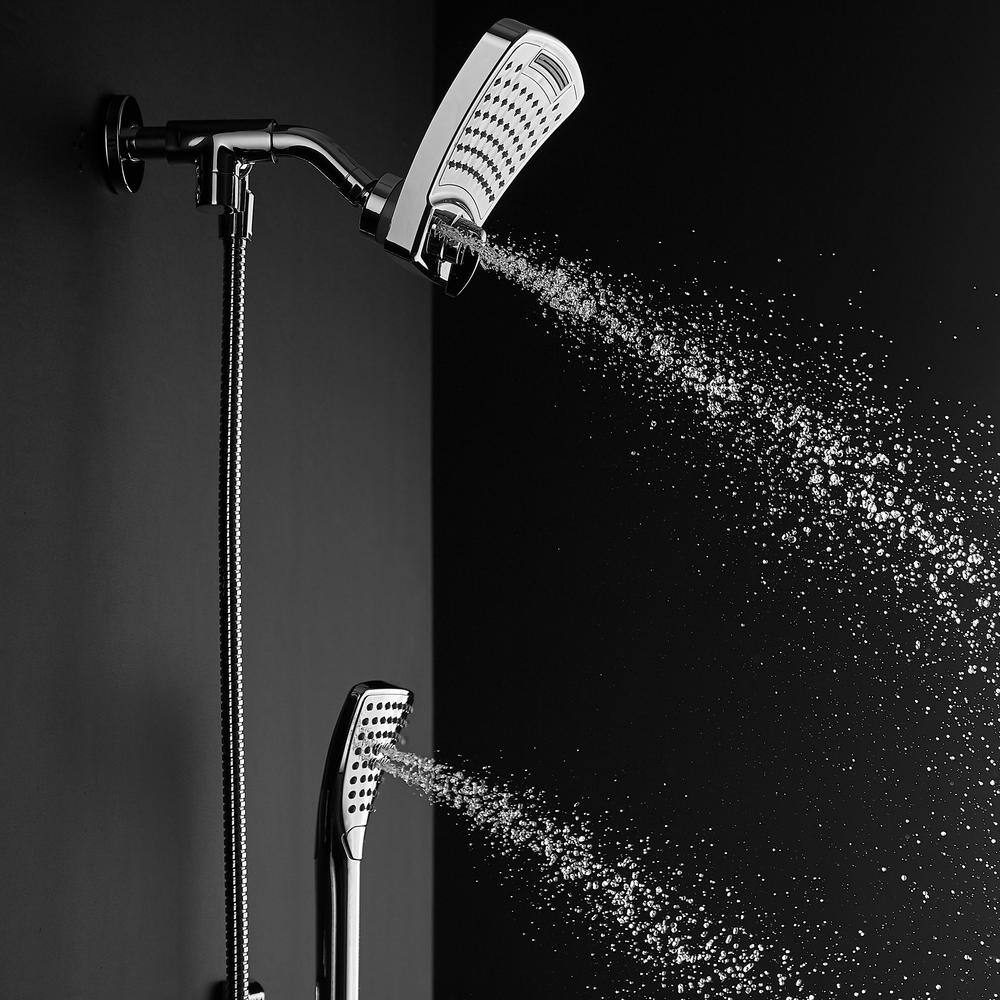 Chrome Wall Mounted Dual Shower Heads with Handheld Pulse