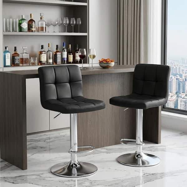 24.2 in. H Silver High Back Metal Bar Stool with Faux Leather Seat (Set of 2)