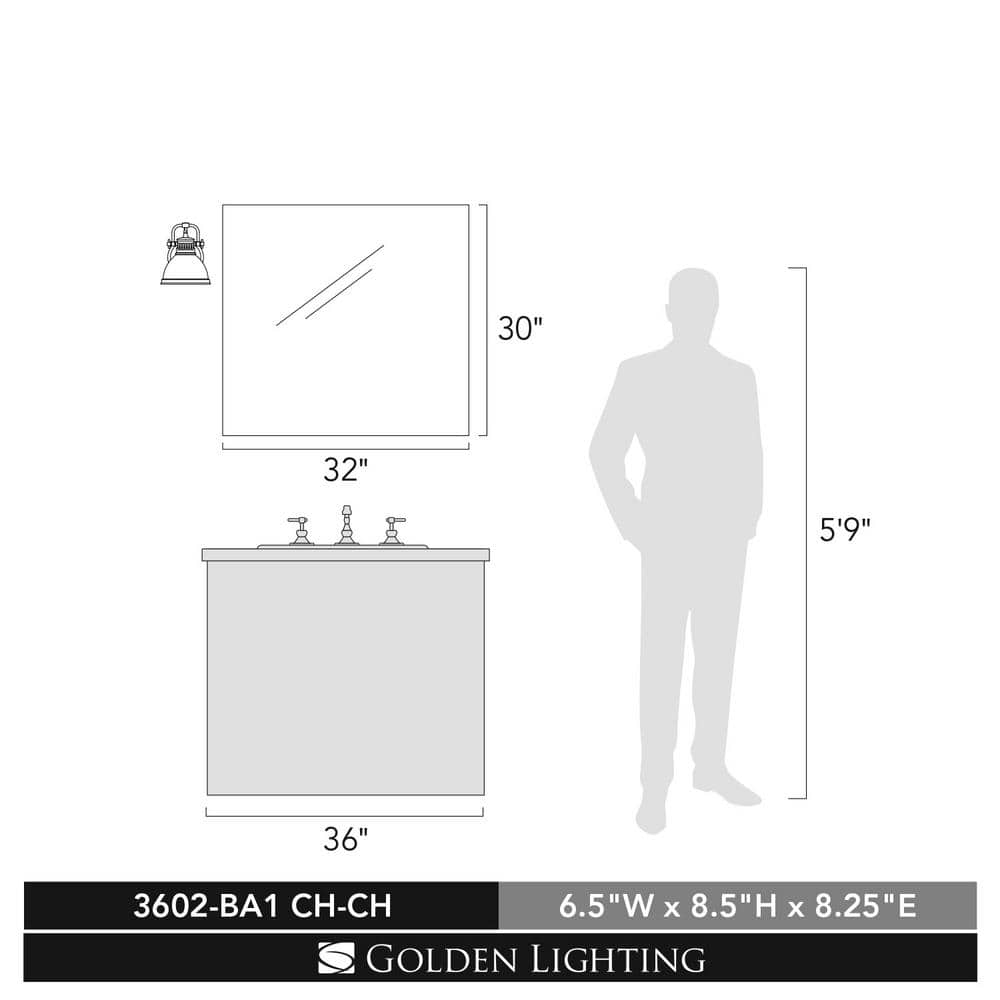 Chrome 1-Light Bath Vanity with Industrial Shade