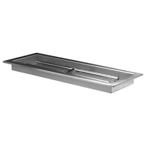 24 in. x 8 in. Rectangular Stainless Steel Fire Pit Pan with Burner, Beveled Lip