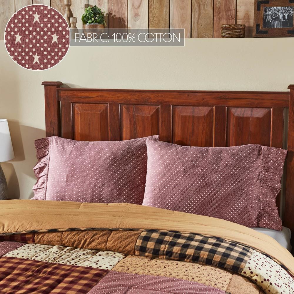 Burgundy Cotton Ruffled Standard Pillowcase Set with White Dots